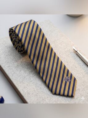 Vintage Versace 100% Silk Classic Navy and Gold Striped Men's Tie